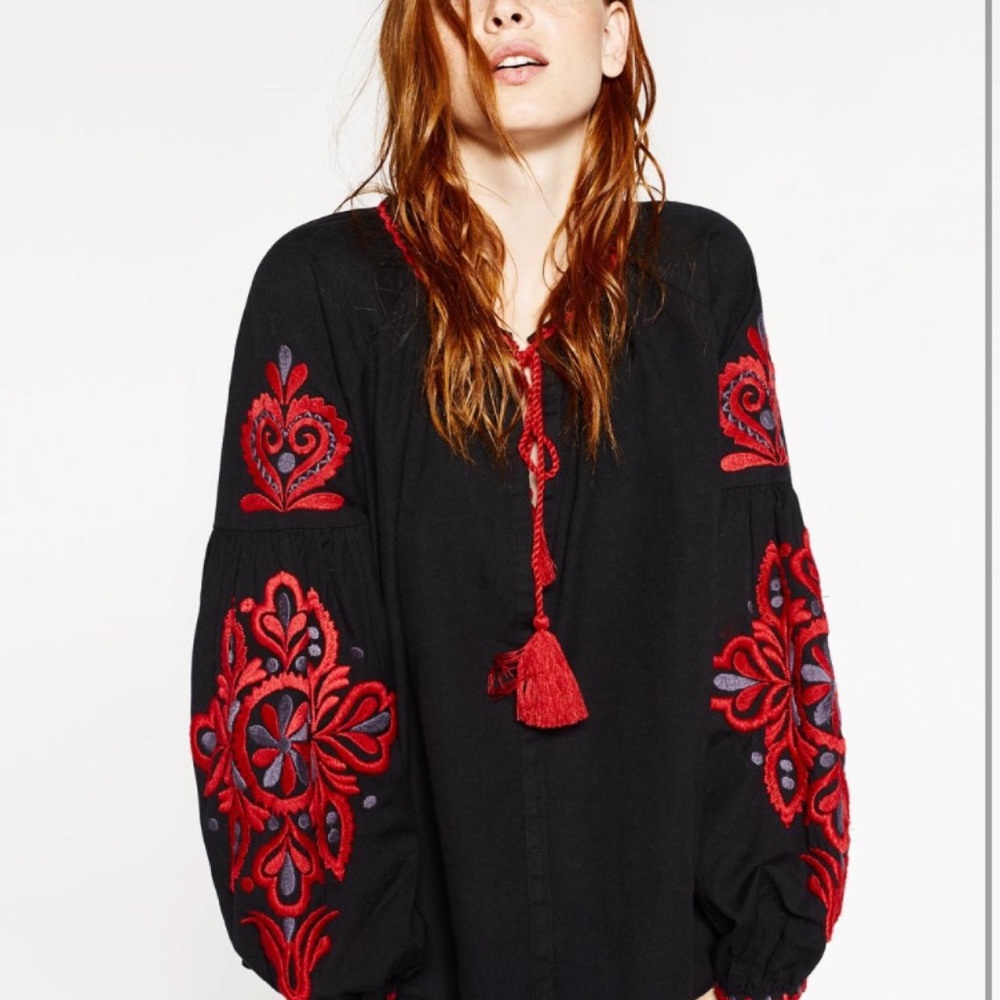 Zara bohemian embroidered blouse